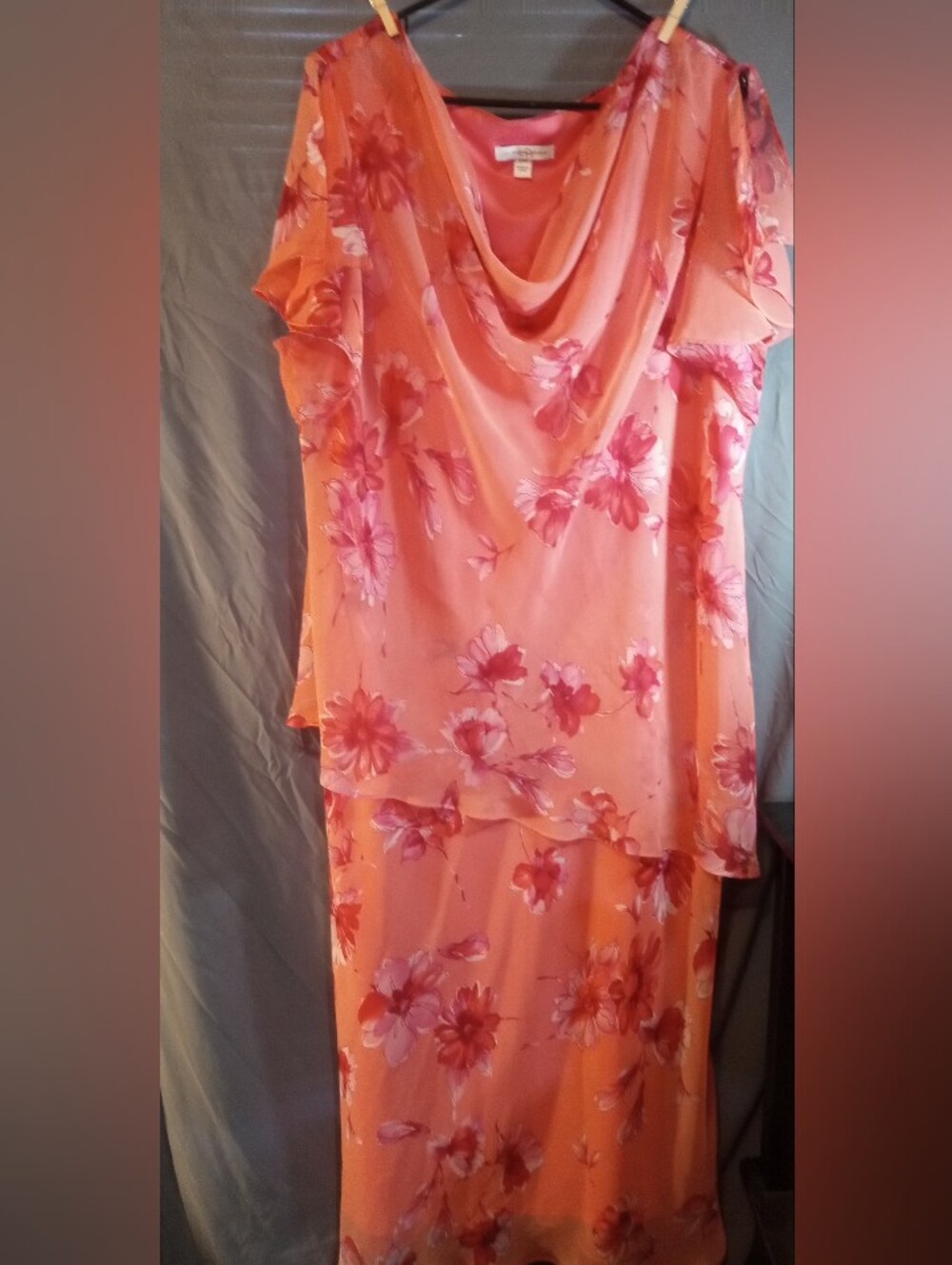 Los Angeles Peach Floral Two-Piece Plus Size Dress